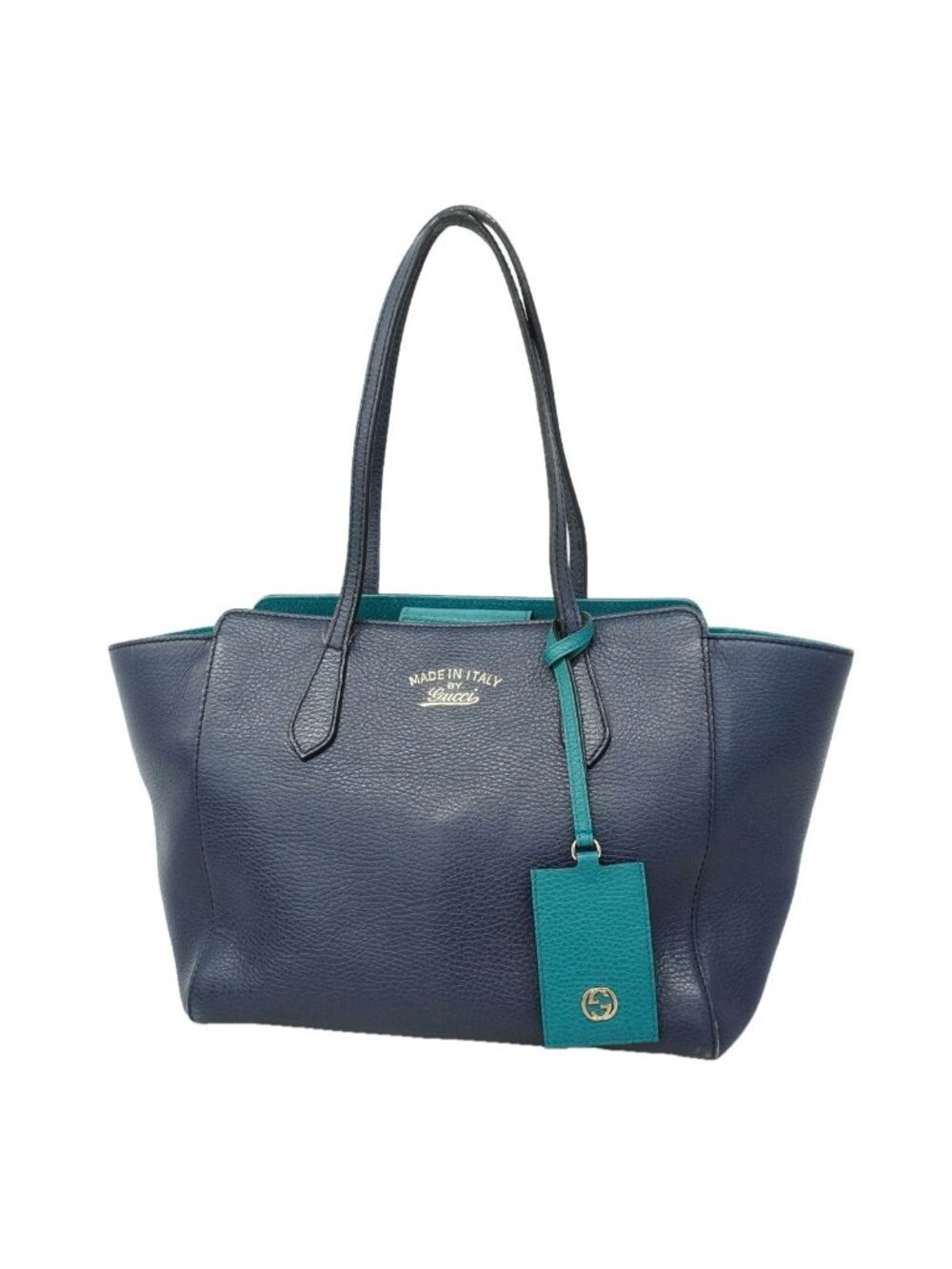 Gucci Tote Swing Leather Navy Gold